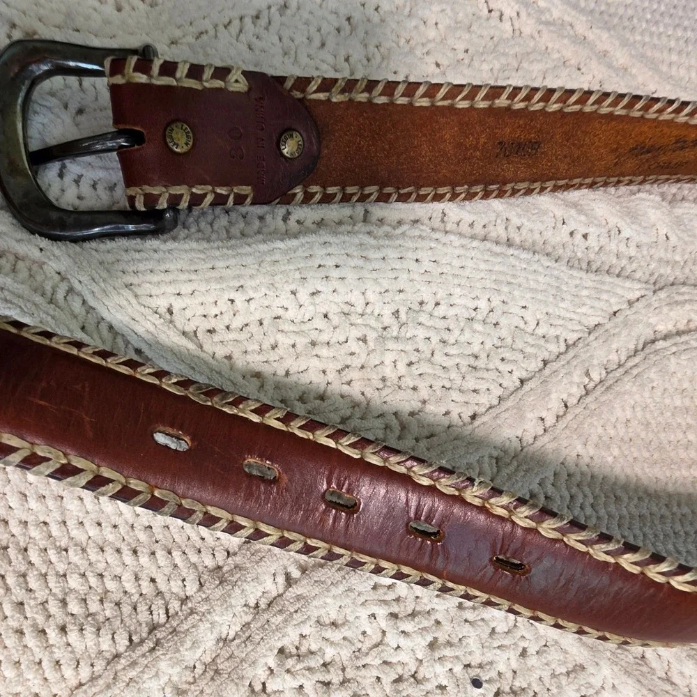 VTG Billy Belts California Leather Belt Brown Whipstitch Western Mens Size 30